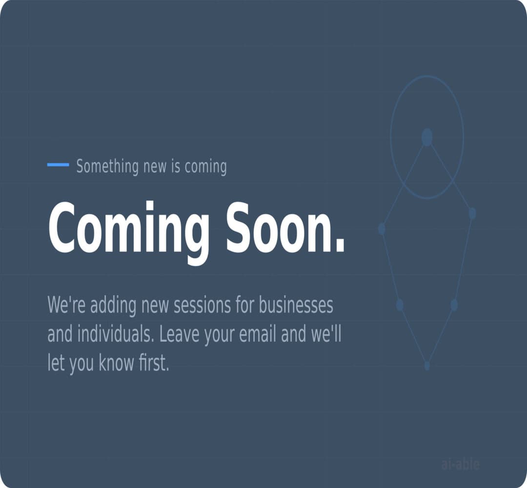 Coming Soon graphic announcing new business and individual sessions on a dark blue background.